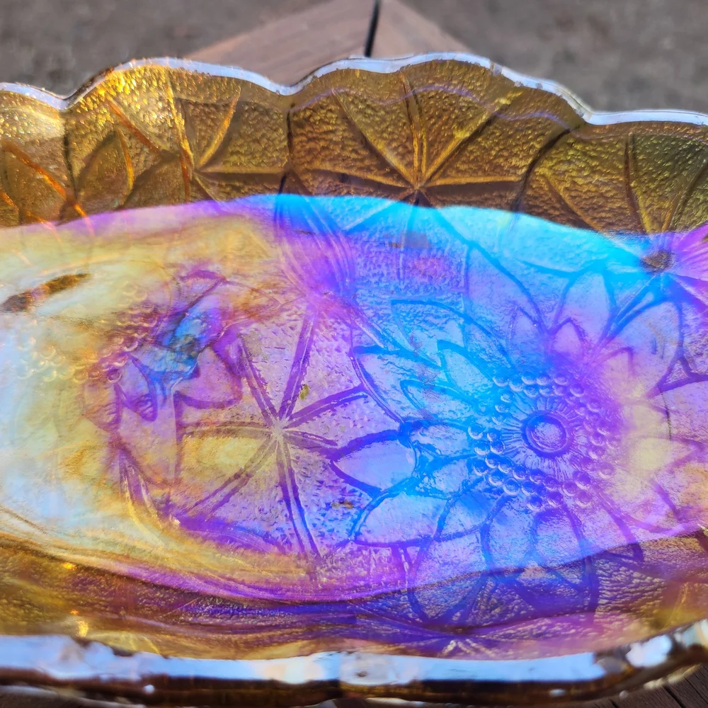Indiana Glass Carnival Glass Lily Pons Relish Dish With Handles